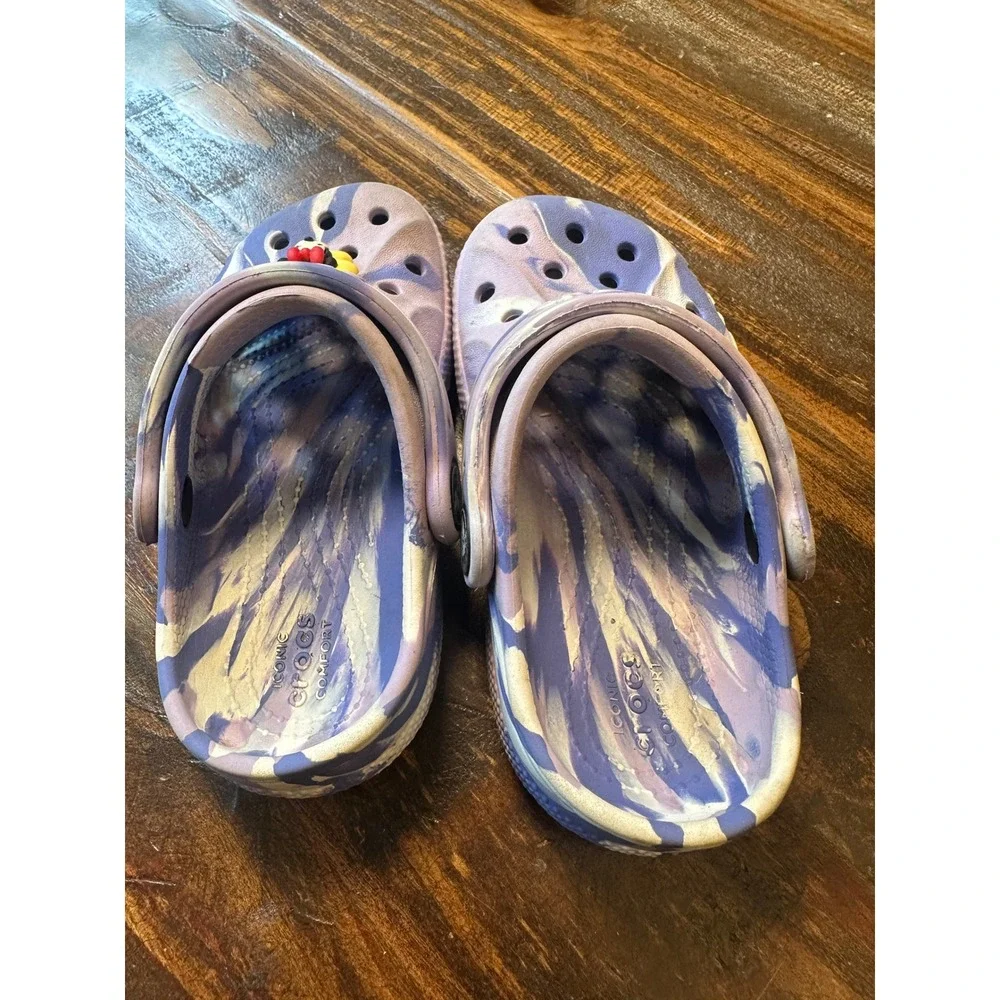 Crocs Kids Classic Marbled Clog Purple White Swirl Minnie Mouse Jibbitz Shoe C8